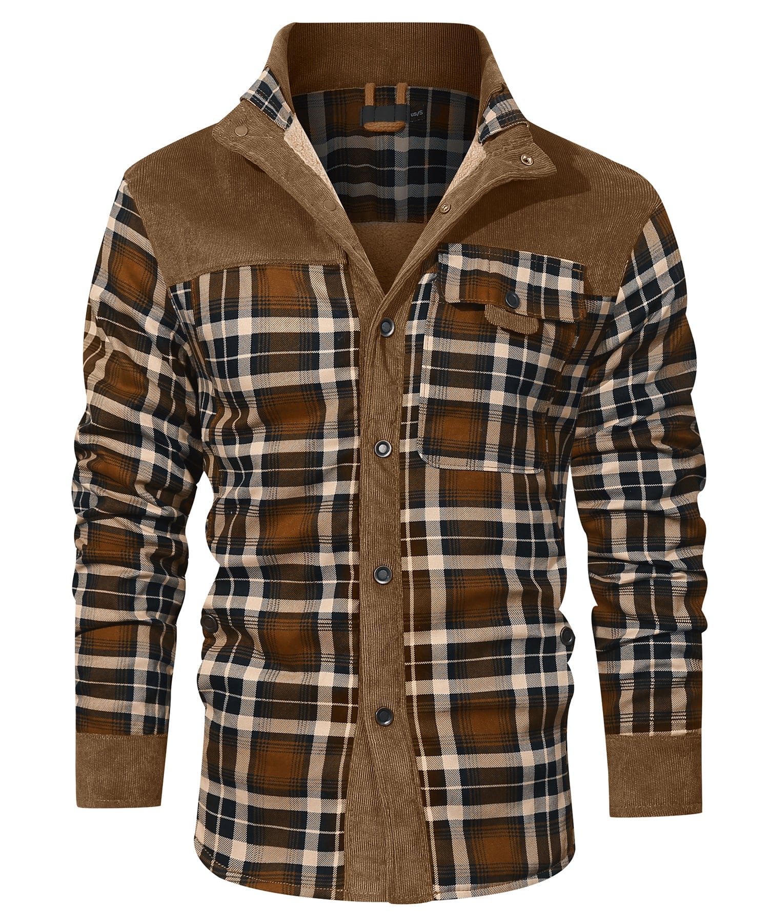 Men's Plaid Flannel Jacket With Faux Fur Lining