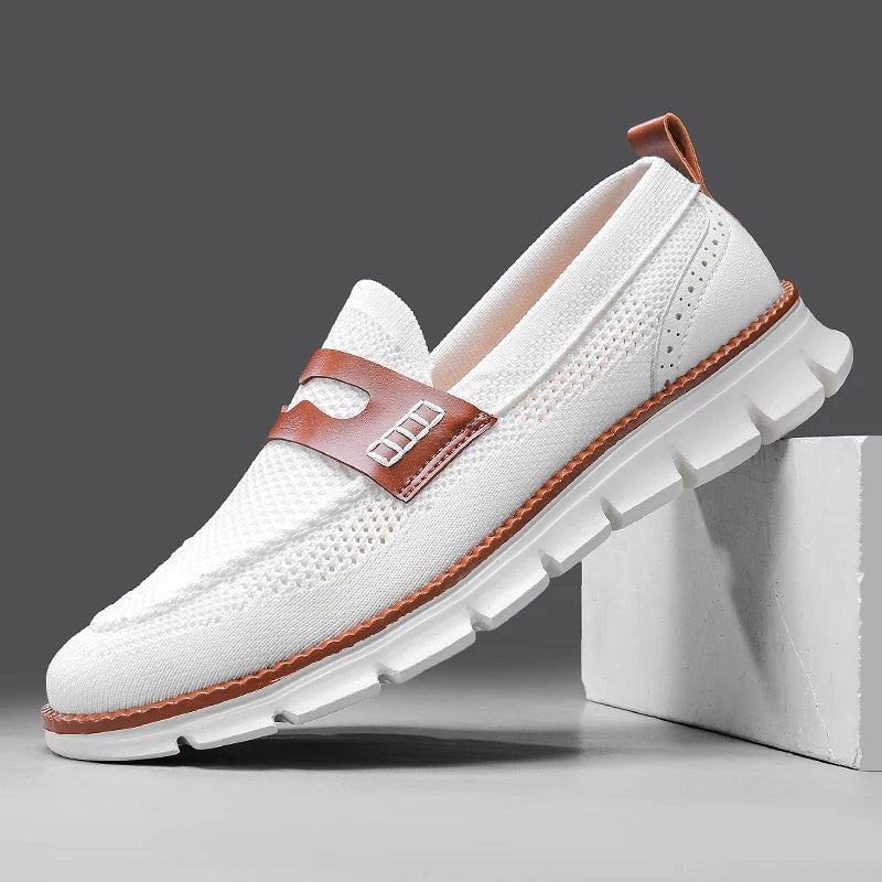 Men's Penny Loafers With Mesh And Leather Trim