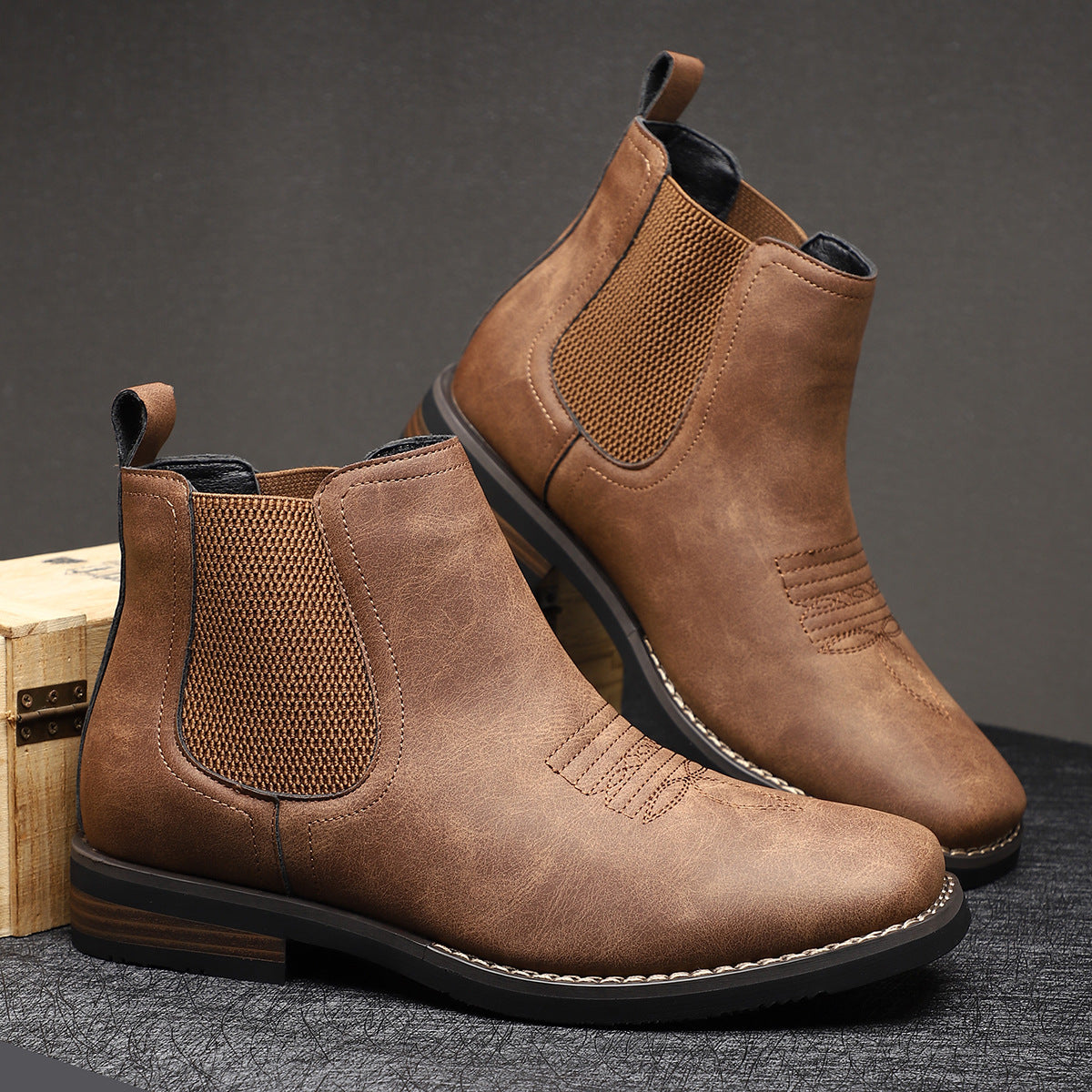 Side profile highlighting the sturdy sole of men's boots