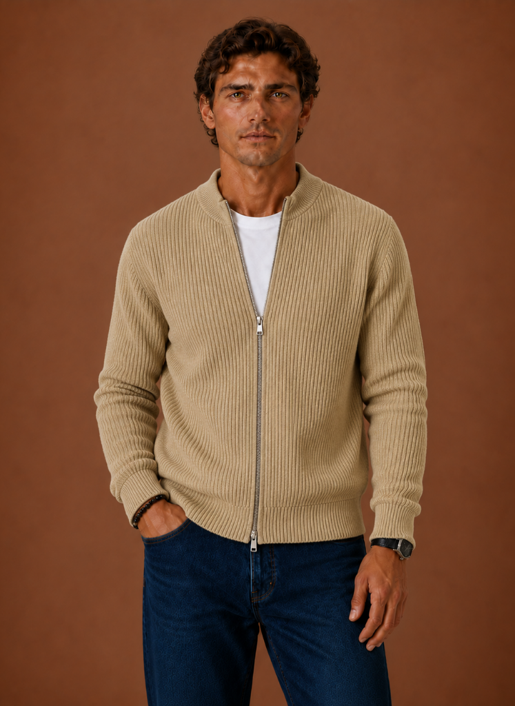 Men's Ribbed Knit Full-Zip Cardigan Sweater
