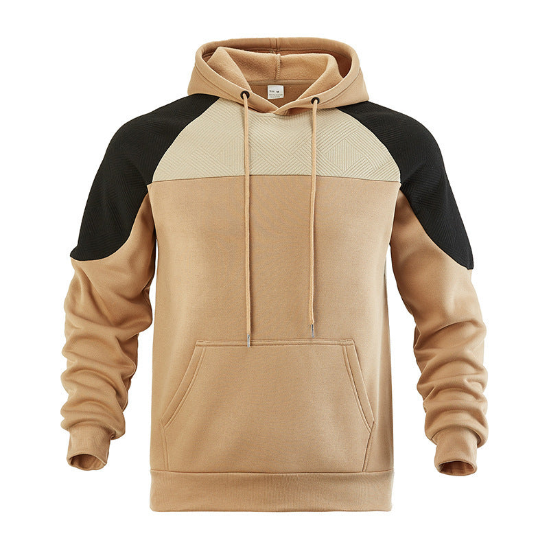 Men's Textured Contrast Panel Hoodie With Kangaroo Pocket
