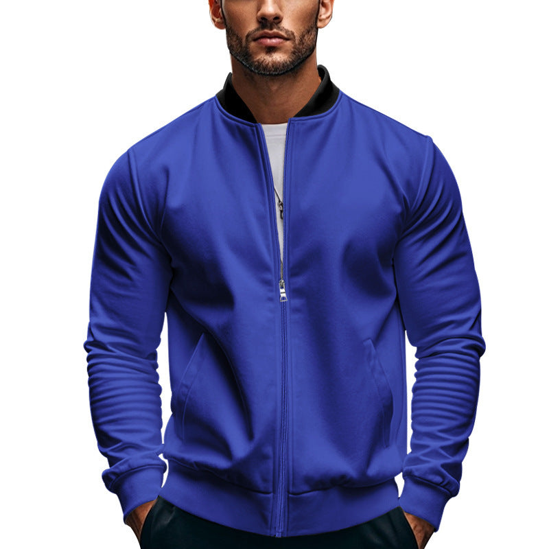 Front view of a men's zip-front sweat bomber jacket