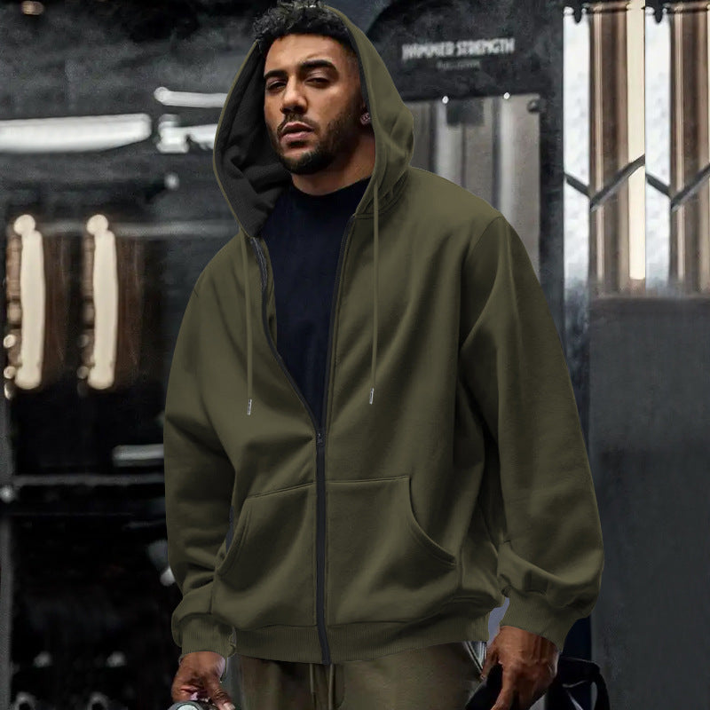 Men's Oversized Full-Zip Hoodie With Kangaroo Pocket