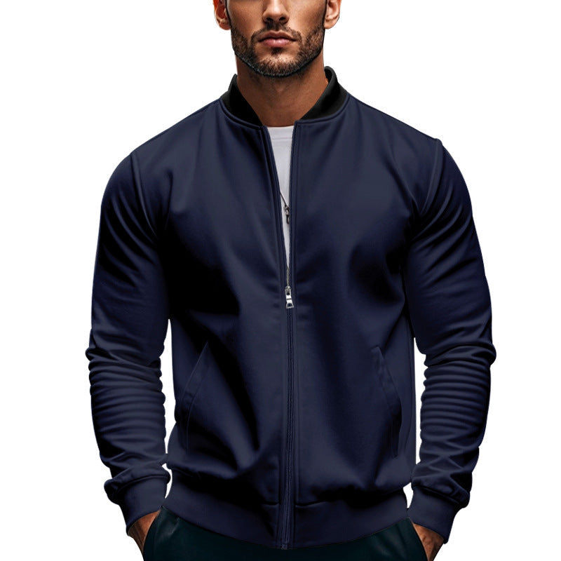 Men's Slim-Fit Sweat Bomber Jacket With Stand Collar