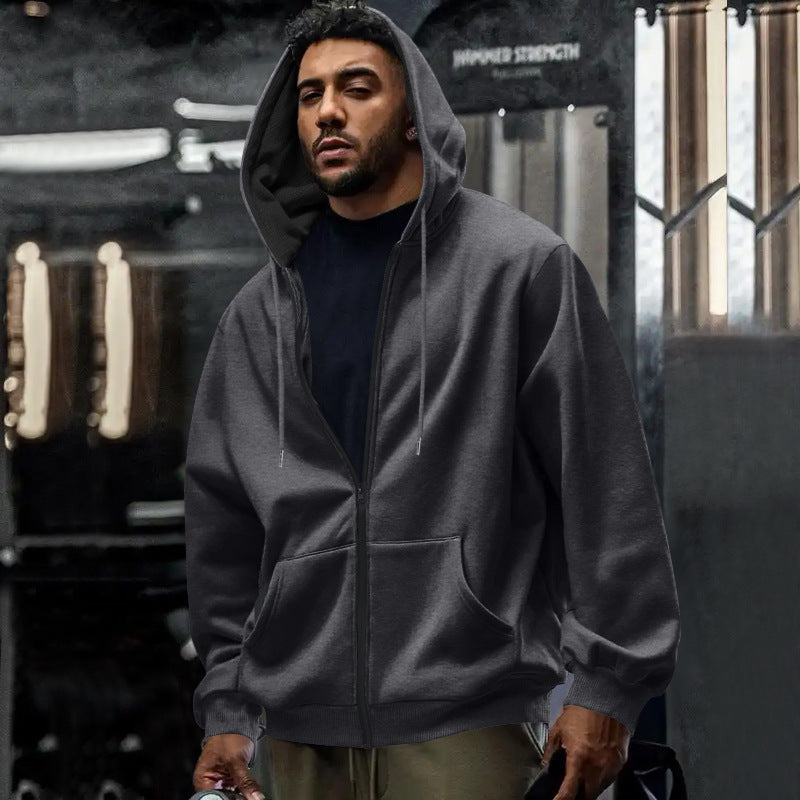Men's Oversized Full-Zip Hoodie With Kangaroo Pocket
