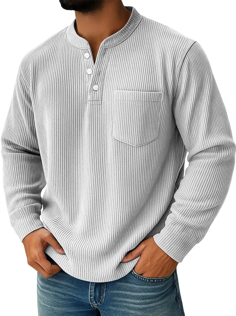 Men's Waffle Knit Henley Shirt With Chest Pocket