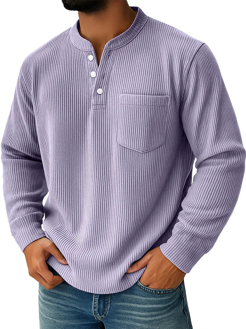 Men's Waffle Knit Henley Shirt With Chest Pocket