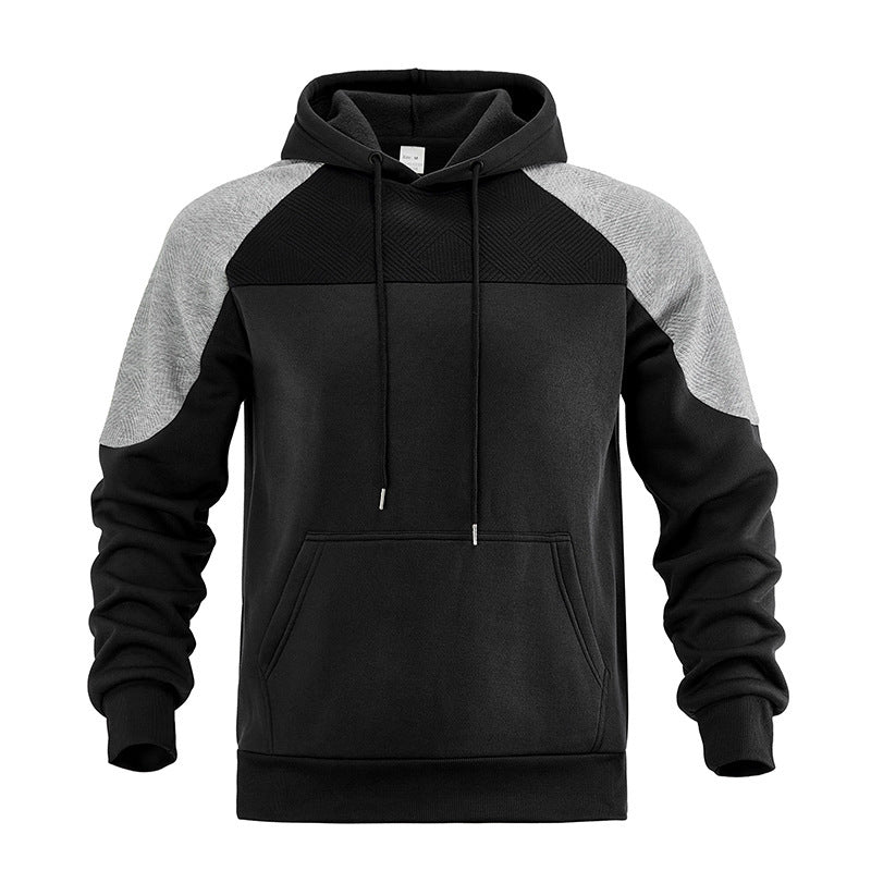 Men's Textured Contrast Panel Hoodie With Kangaroo Pocket
