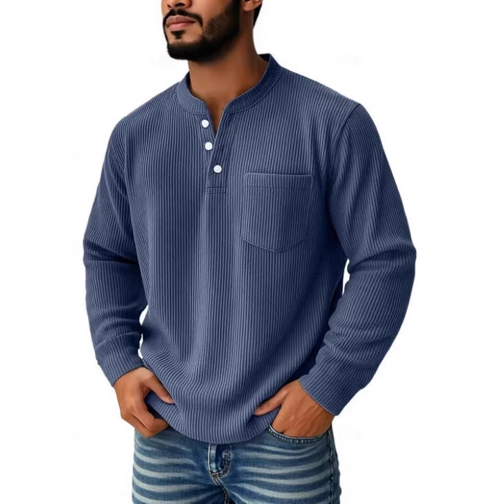 Men's Henley shirt shown from the back with a comfortable fit