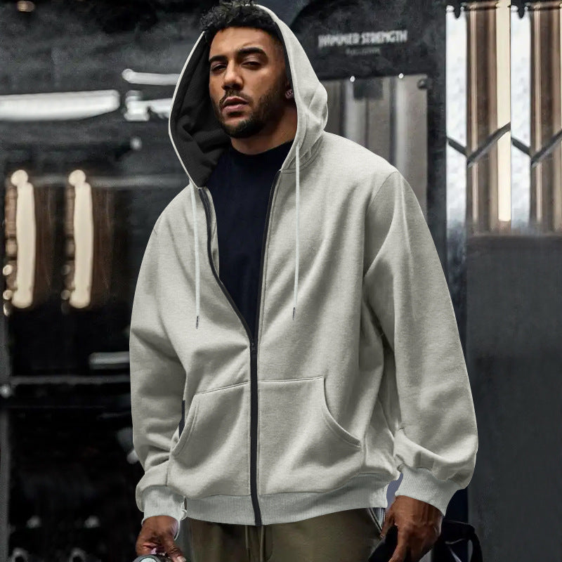 Men's Oversized Full-Zip Hoodie With Kangaroo Pocket
