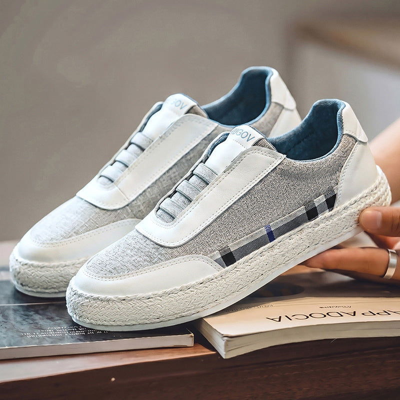 Front view of men's linen espadrille sneakers