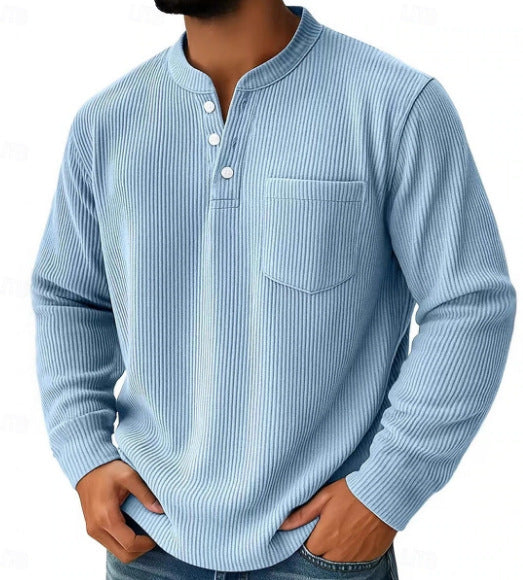 Men's Waffle Knit Henley Shirt With Chest Pocket