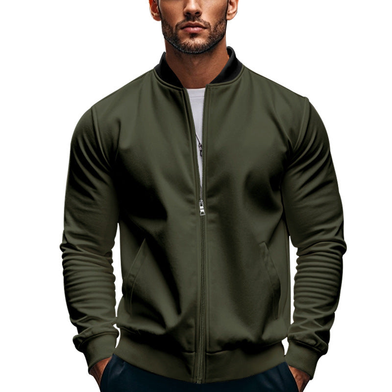 Men's Slim-Fit Sweat Bomber Jacket With Stand Collar