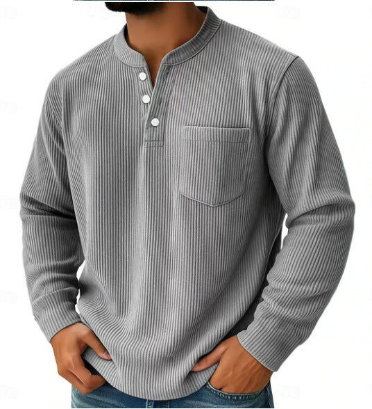 Men's Waffle Knit Henley Shirt With Chest Pocket
