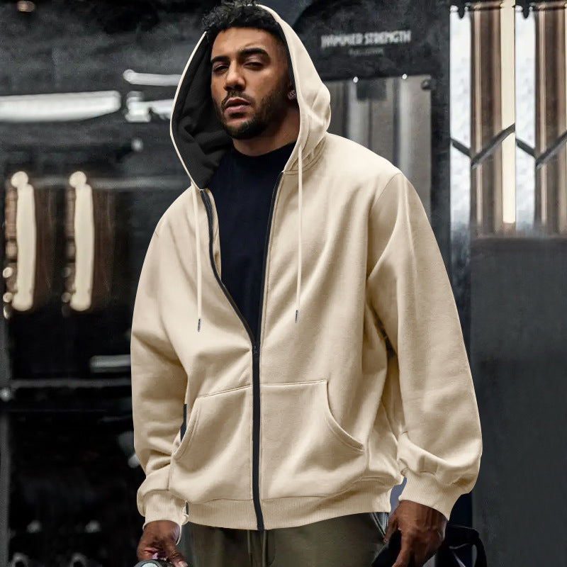 Men's Oversized Full-Zip Hoodie With Kangaroo Pocket