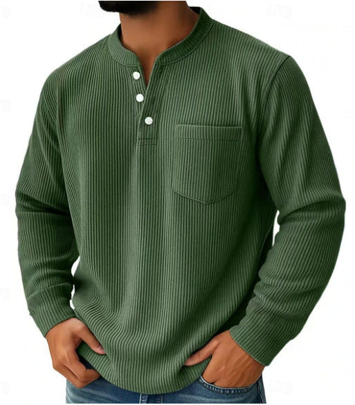 Men's Waffle Knit Henley Shirt With Chest Pocket