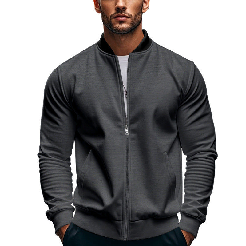 Men's Slim-Fit Sweat Bomber Jacket With Stand Collar