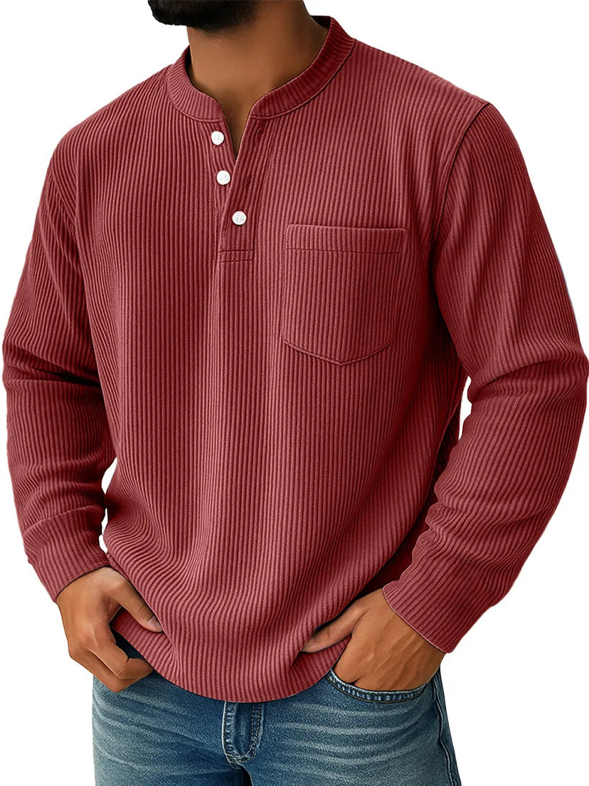 Men's Waffle Knit Henley Shirt With Chest Pocket