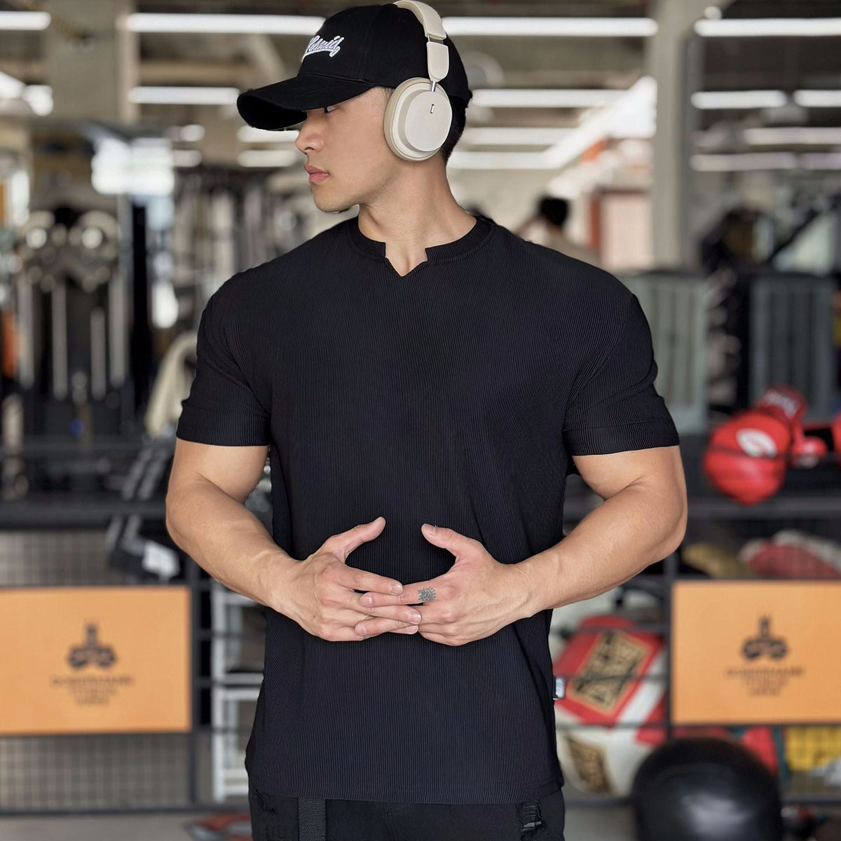 Men's casual cotton-blend V-neck T-shirt shown from the front