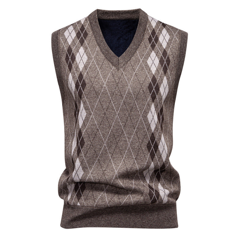 Side view of a men's cotton-blend sweater vest