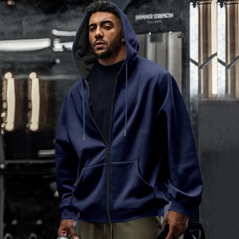 Men's Oversized Full-Zip Hoodie With Kangaroo Pocket