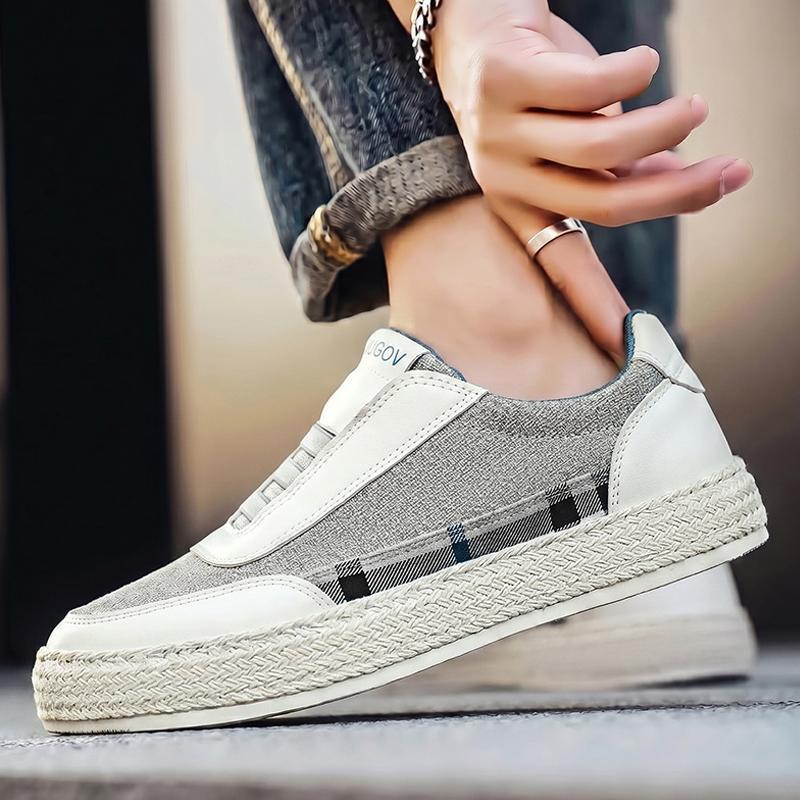 Back view of men's linen espadrille sneakers