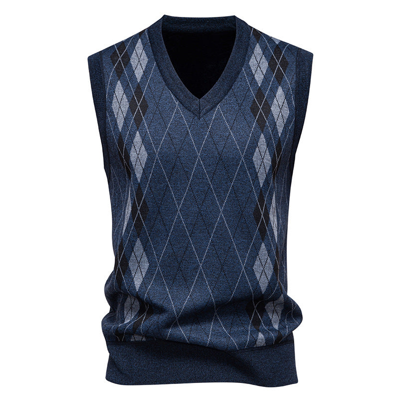 Men's sweater vest styled as a smart casual layering piece