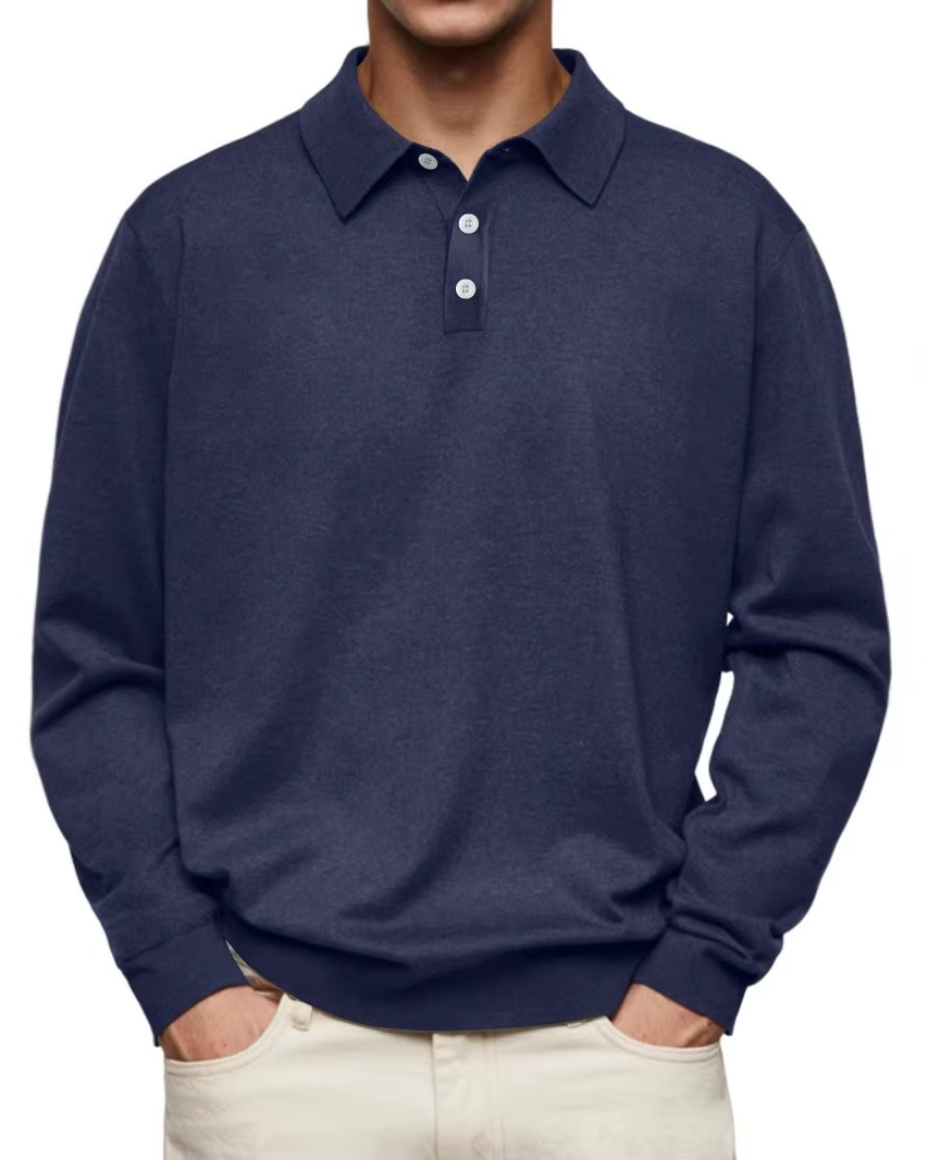 Men's long-sleeve polo shirt styled for sharp casual wear