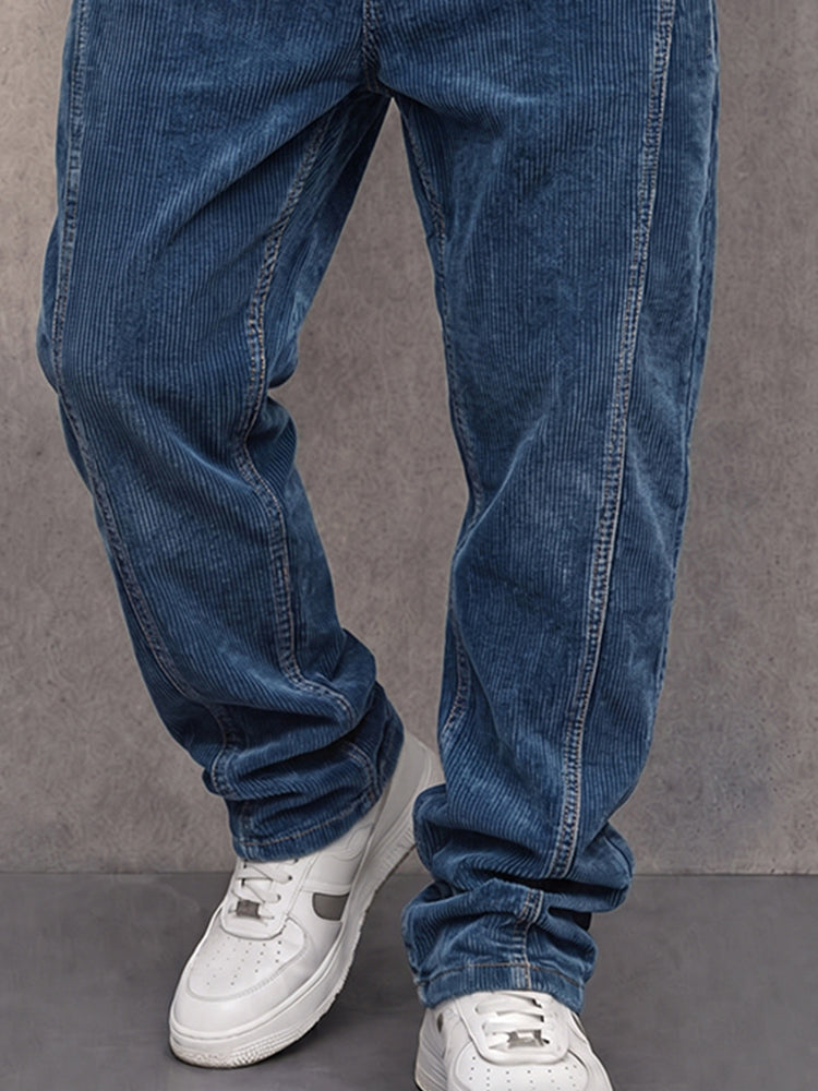Men's corduroy straight-leg pants styled for everyday wear