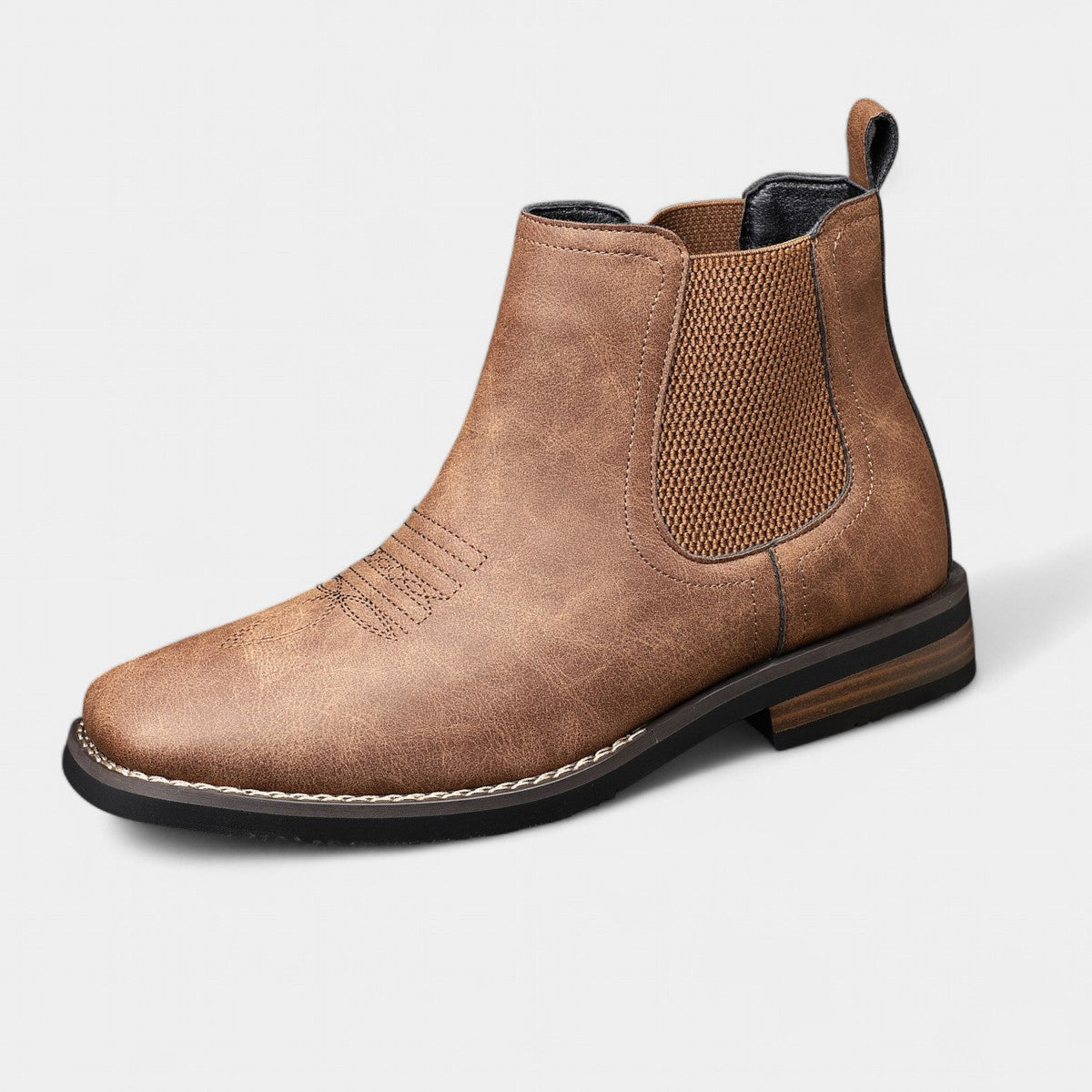 Front view of men's classic leather boots