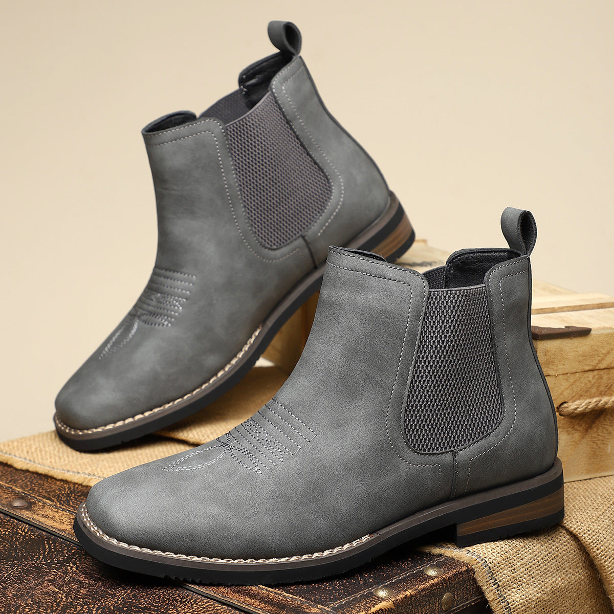 Men's leather boots showing the classic boot silhouette