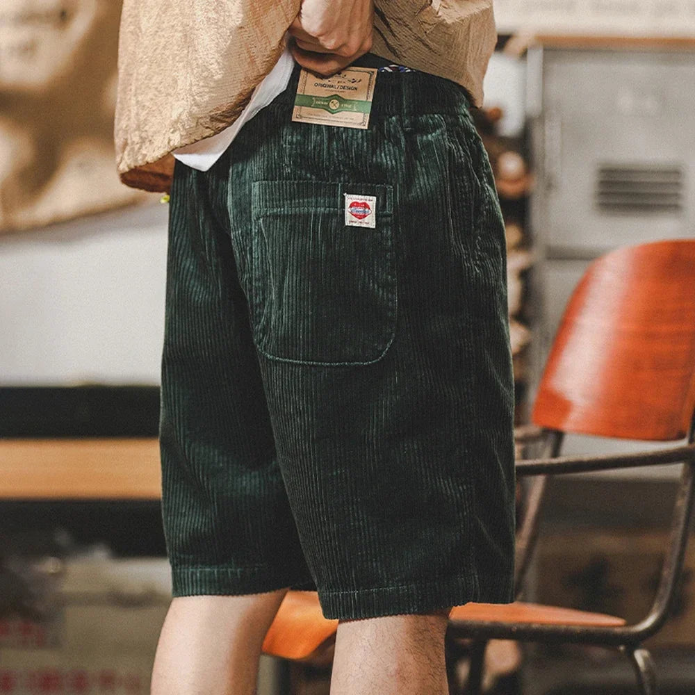 Side view of men's corduroy summer shorts