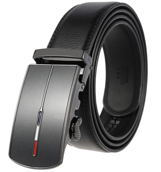 Detailed view of the men's belt showing its adjustable fastening system