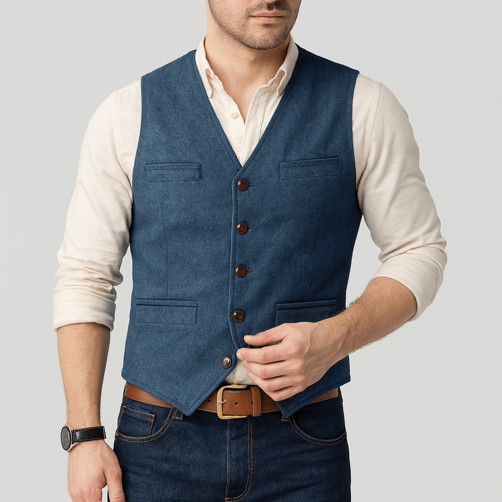 Men's tweed vest with front buttons and adjustable back