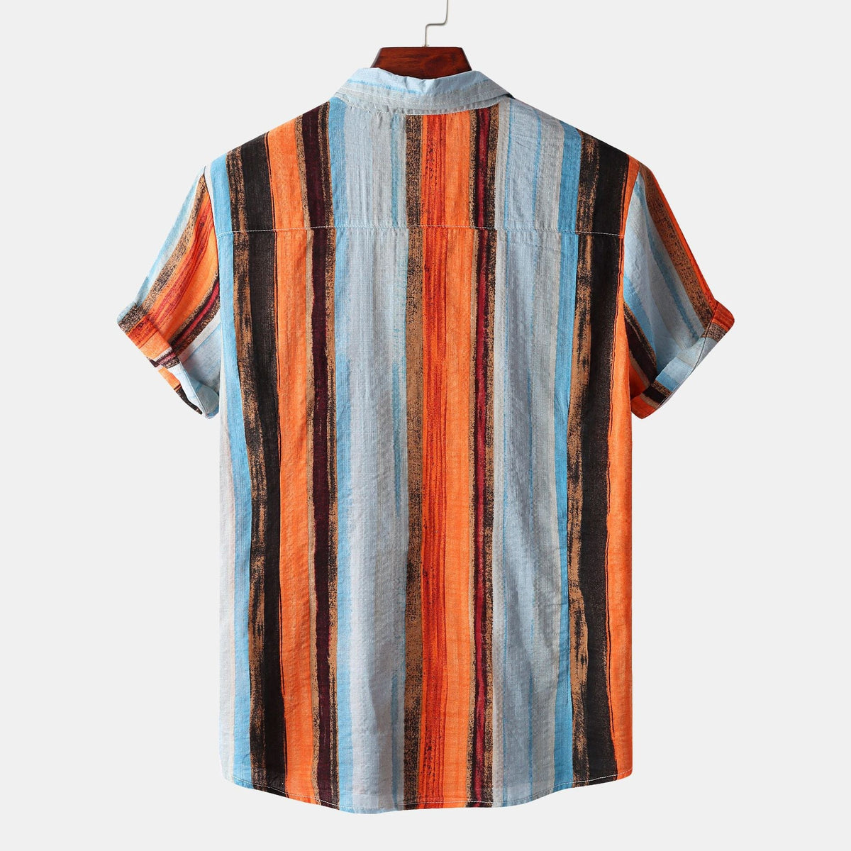 Men's floral print short sleeve shirt shown from the back