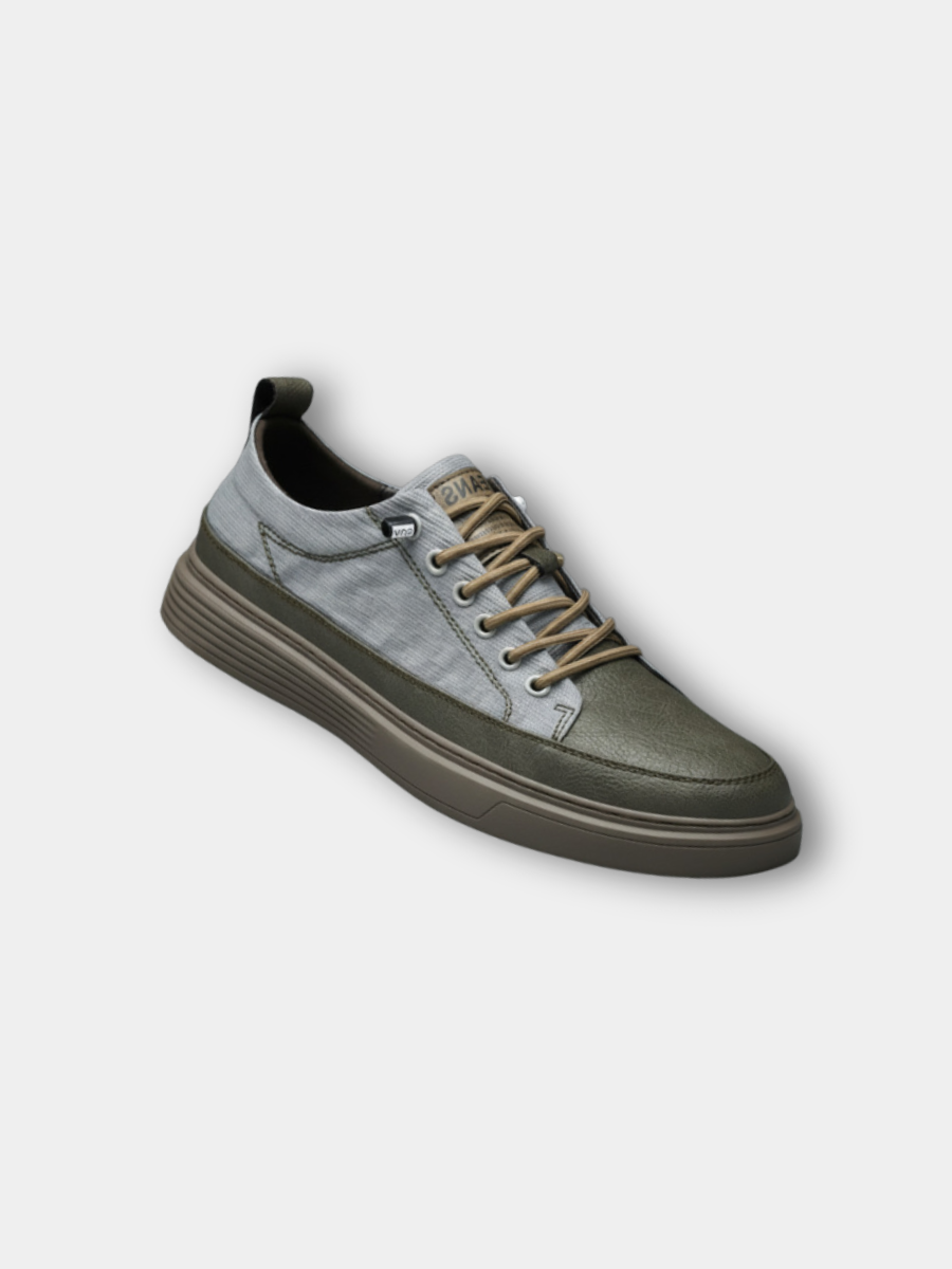 Men's leather sneakers displayed in a clean side view