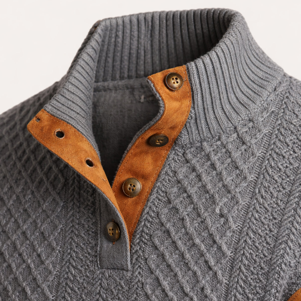 Cardigan front showing the full button-front design