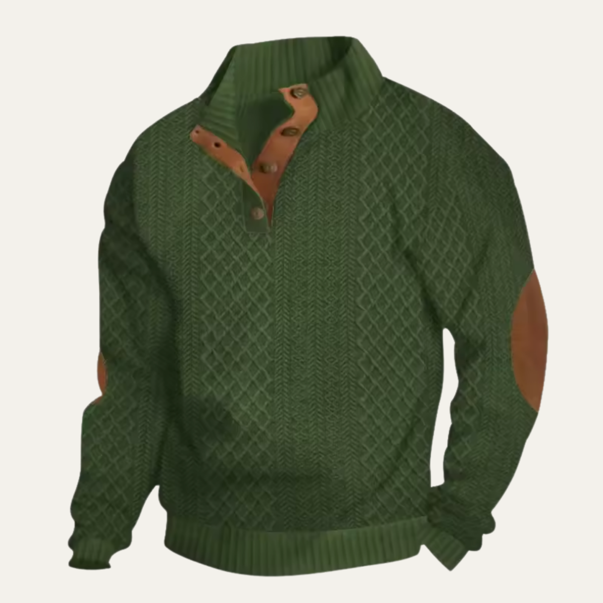 Men's cardigan shown with sleeves and ribbed cuffs visible