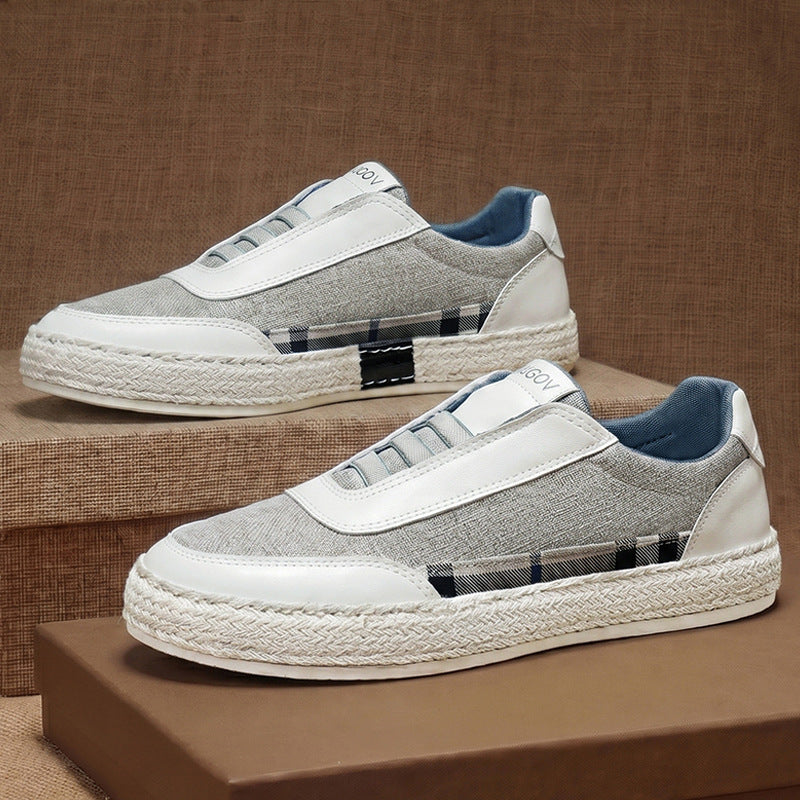 Men's linen espadrille sneakers displayed at a three-quarter angle