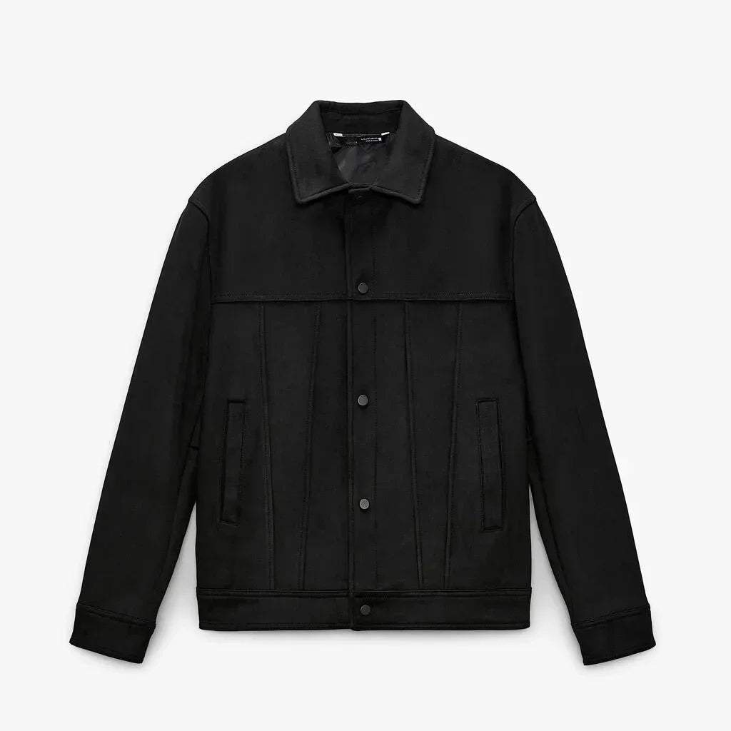 Men's Single Breasted Jacket Suede Lapel Outerwear