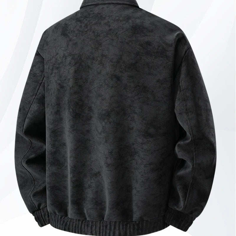 Men's Faux Suede Zip-Up Bomber Jacket Elastic Cuffs Spring Outerwear
