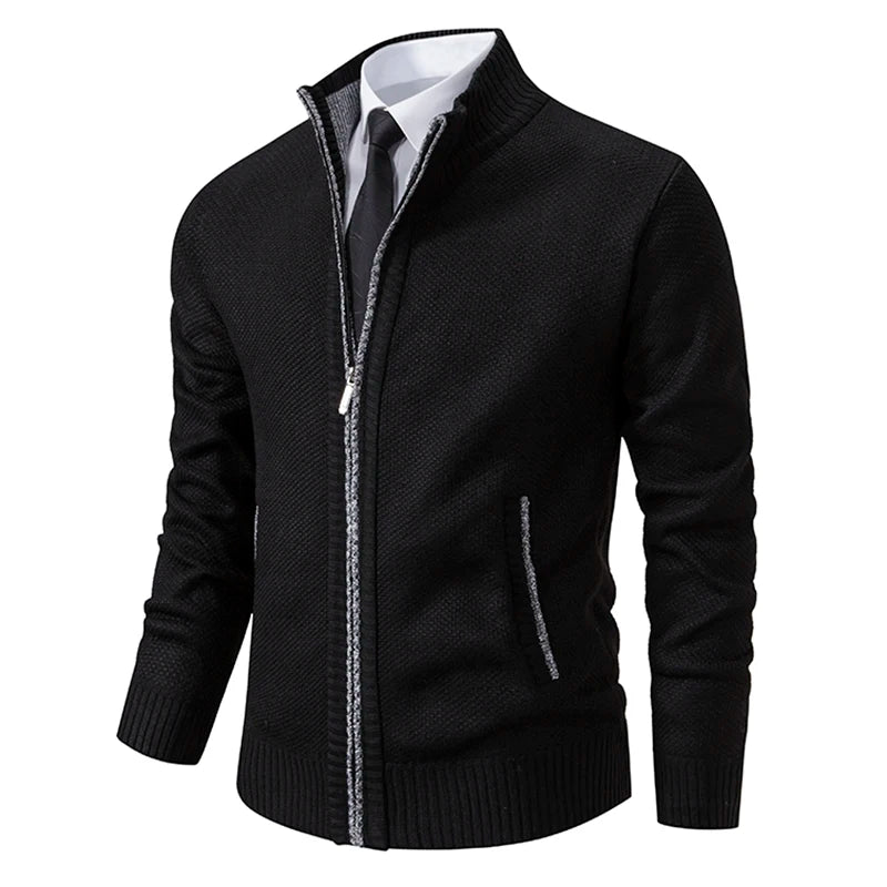 Men's Fleece Stand Collar Zipper Cardigan Sports Coat