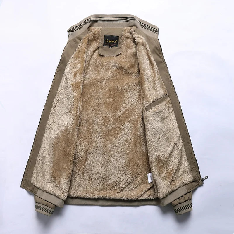 Men Cotton Casual Solid Vintage Jacket Autumn Winter