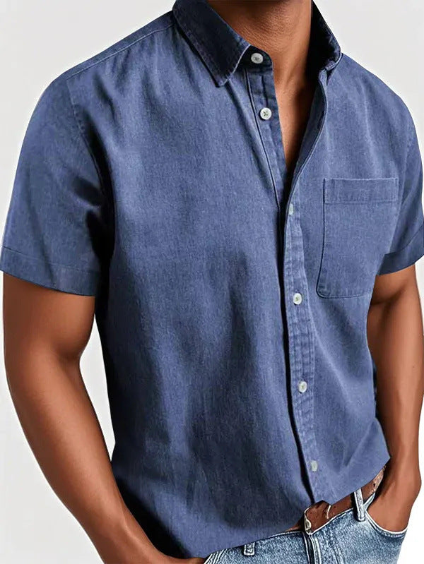 Men's Short-Sleeve Polo Collar Shirt With Chest Pocket