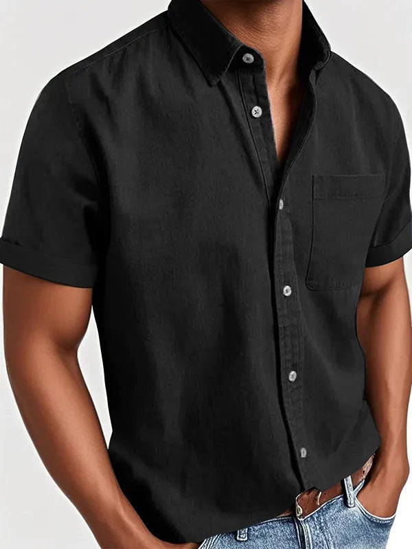 Men's Short-Sleeve Polo Collar Shirt With Chest Pocket