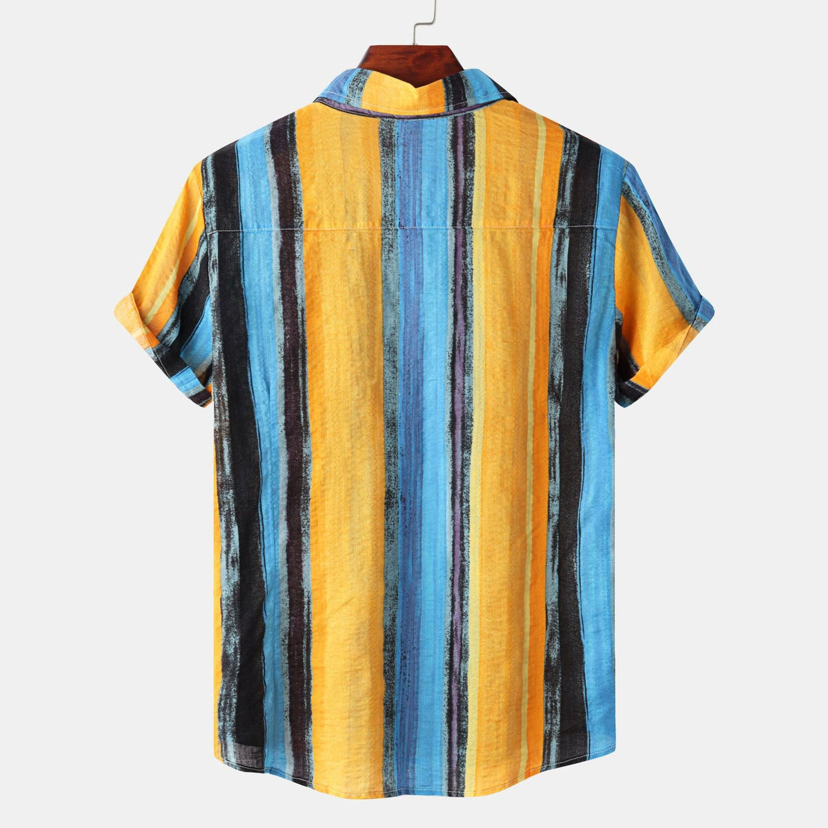 Men's plus size floral shirt shown with its short sleeves and collar