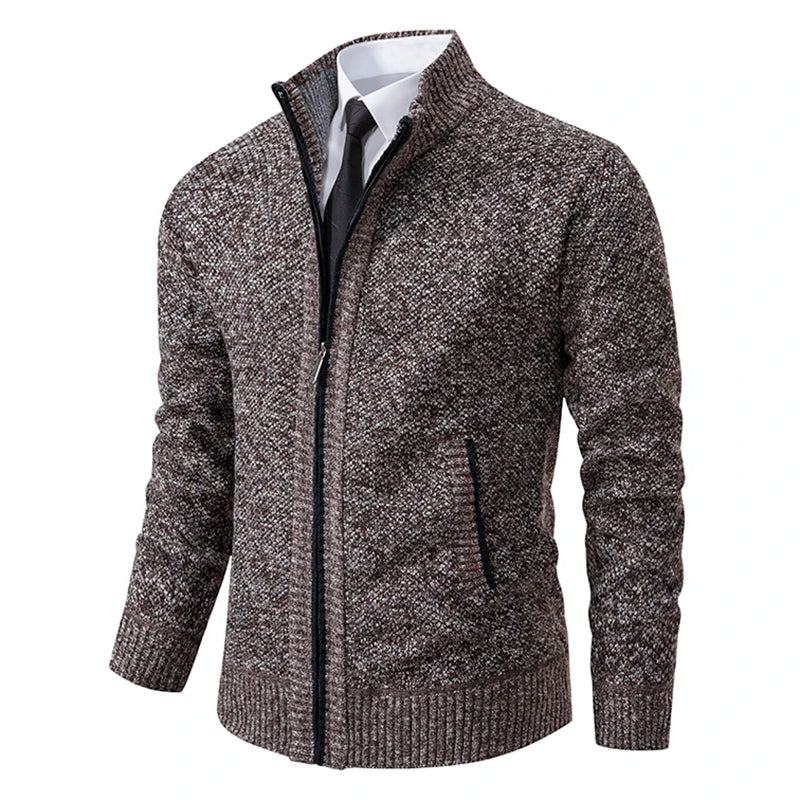 Men's Fleece Stand Collar Zipper Cardigan Sports Coat