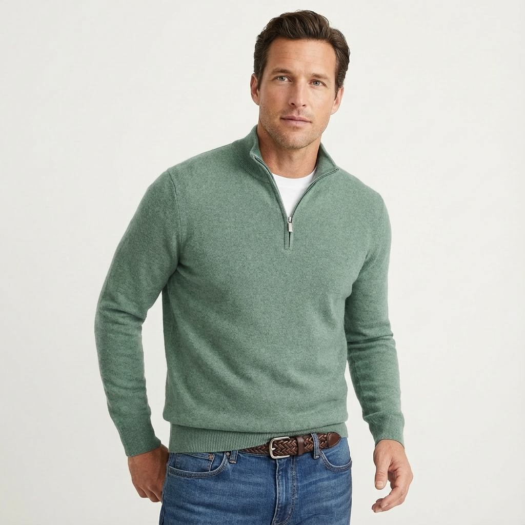 Men's Quarter-Zip Stand Collar Sweater