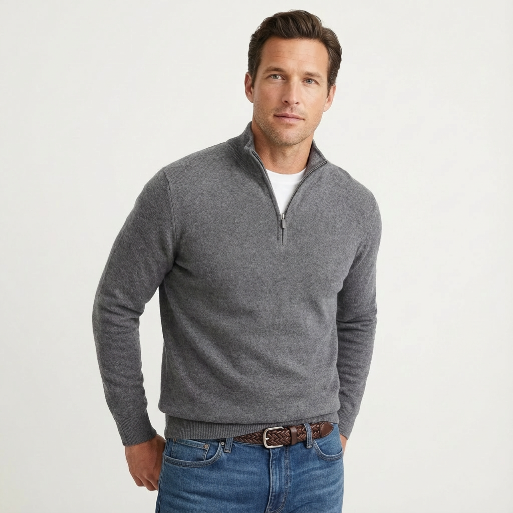 Men's Quarter-Zip Stand Collar Sweater