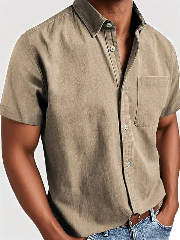 Men's Short-Sleeve Polo Collar Shirt With Chest Pocket